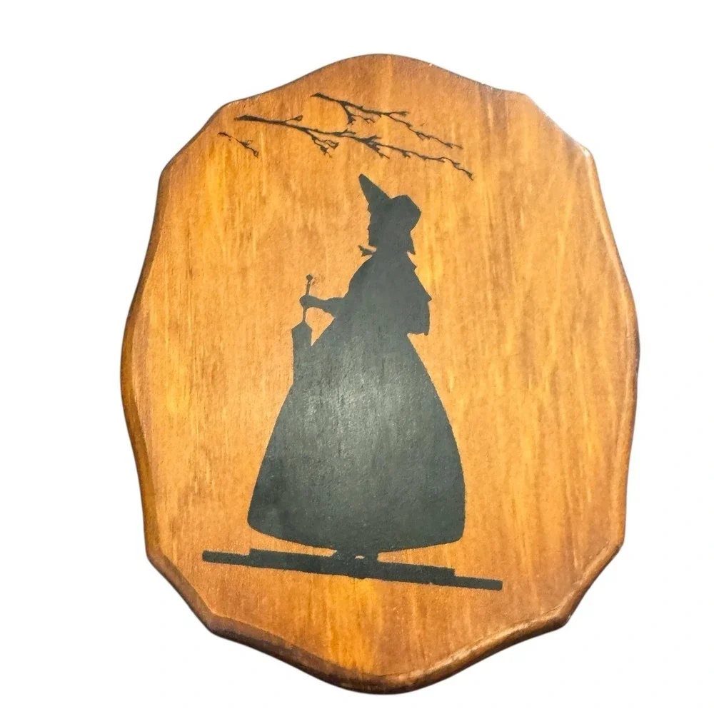 Colonial Silhouette Wood Wall Plaques Set of 4 Black Gold Americana Vintage